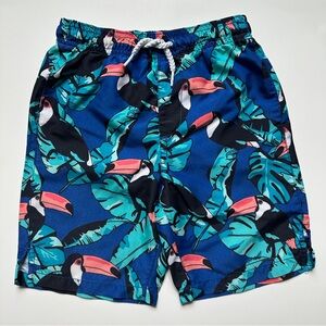 Tropical Toucan Kids Swim Trunks - Blue and Green